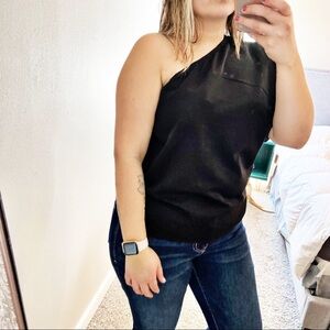 Off the shoulder black loose fit womens top size large‎